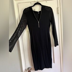 Sheet sleeve half zip bodycon Dress